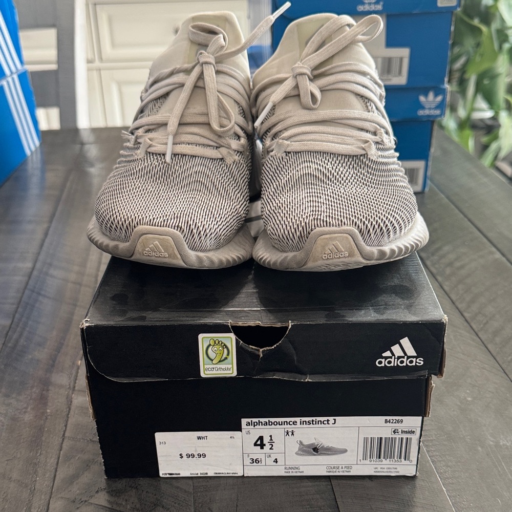 adidas beige knit running sneakers